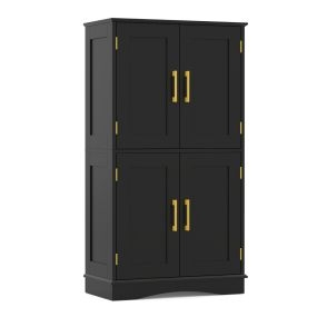 Armario de suelo para baño y cocina negro 110 cm con 4 puertas y 2 estantes ajustables