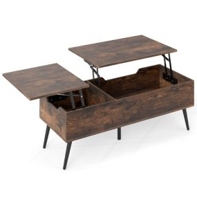 Mesa de Café Elevable Mesa de Centro Moderna con 2 Compartimentos de Almacenamiento Ocultos Mesa Abatible 111 x 48 x 40-53,5 cm Marrón