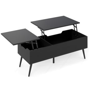Mesa de Café Elevable Mesa de Centro Moderna con 2 Compartimentos de Almacenamiento Ocultos Mesa Abatible 111 x 48 x 40-53,5 cm Negro