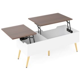 Mesa de Café Elevable Mesa de Centro Moderna con 2 Compartimentos de Almacenamiento Ocultos Mesa Abatible 111 x 48 x 40-53,5 cm Nuez