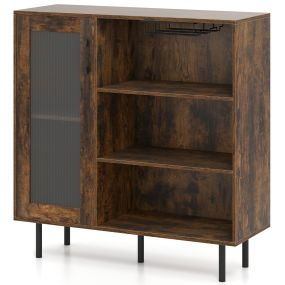 Armario para Vinos con 3 Compartimentos Abiertos Soporte para Copas Estante Ajustable Sola Puerta para Cocina 95 x 35 x 98 cm Marrón