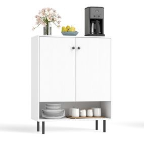 Armario Aparador Buffet con 2 Puertas Estante Ajustable de 5 Niveles Compartimento Abierto para Dormitorio Pasillo 75 x 35 x 95 cm Blanco