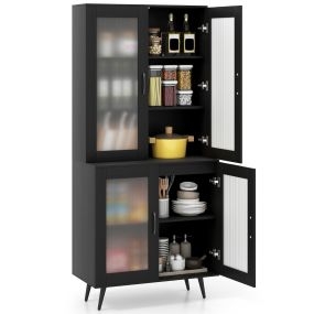 Armario Despensa de Cocina con 4 Puertas Estante Ajustable con Patas Metálicas para Comedor 80 x 40 x 178,5 cm Negro