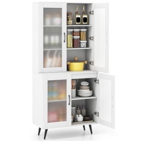 Armario Despensa de Cocina con 4 Puertas Estante Ajustable con Patas Metálicas para Comedor 80 x 40 x 178,5 cm Blanco