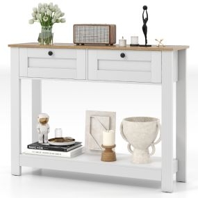 Mesa Consola Estilo Granja Rústico con 2 Cajones con Estante de Almacenamiento para Estar Cocina Comedor 106 x 30 x 81,5 cm Blanco