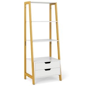 Estantería de Escalera con Almacenamiento Alta de Exhibición Independiente con 4 Estantes Abiertos y 2 Cajones Versátil Librería-Blanco