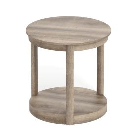 Mesa de Centro Redonda Mesa de Salón con 2 Niveles Mesa Auxiliar Mesa de Café de Madera de Caucho Mesa Auxiliar Estilo Rústico Gris