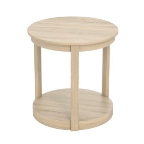 Mesa de Centro Redonda Mesa de Salón con 2 Niveles Mesa Auxiliar Mesa de Café de Madera de Caucho Mesa Auxiliar Estilo Rústico Roble