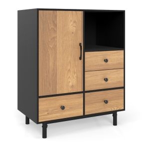 Aparador Buffet con 4 Cajones y Compartimento Abierto Gabinete Independiente con Patas de Metal para Salón 80 x 45,5 x 97,5 cm Negro