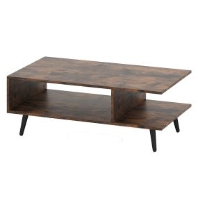 Mesa de Centro de 2 Niveles con Estante Abierto Amplio Tablero Patas Metálicas Cónicas para Sala de Estar 80 x 45 x 30 cm Marrón