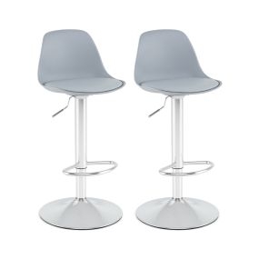 Juego de 2 Taburetes de Bar Giratorios con Respaldo Ajustables en Altura Tapizados en Cuero Sintético y Reposapiés Gris y Plata