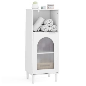 Armario de baño estrecho de madera blanco con puerta de vidrio y estante ajustable 35 x 30 x 90 cm