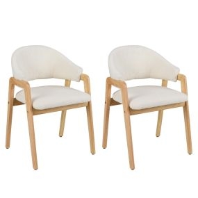 Juego de 2 sillas de comedor con asiento acolchado sherpa y respaldo curvo ergonómico, madera de caucho blanco y natural