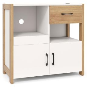 Gabinete de Almacenamiento de Cocina Aparador de Estilo Moderno Granja con Cajón Estante Deslizante y 2 Puertas Mueble Buffet Blanco