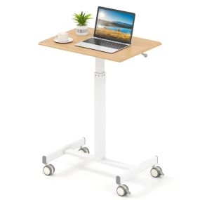 Escritorio elevable móvil con altura ajustable y base en H 65 x 48 x 74,5-108,5 cm natural