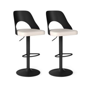Juego de 2 Sillas de Bar con Reposapiés Base de Metal y Anillo de Goma y Respaldo Envolvente 43 x 41 x 91-111 cm Blanco y Negro