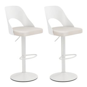 Juego de 2 Sillas de Bar con Reposapiés Base de Metal y Anillo de Goma y Respaldo Envolvente 43 x 41 x 91-111 cm Blanco
