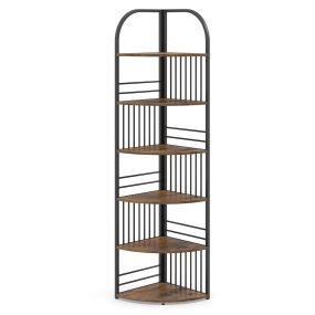 Estantería Esquina 6 Niveles 181,5cm Estructura Metálica para Plantas Exposición Vertical para Salón Dormitorio Oficina Marrón Rústico