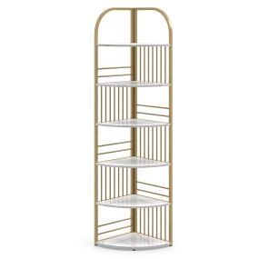 Estantería Esquina 6 Niveles 181,5cm Estructura Metálica para Plantas Exposición Vertical para Salón Dormitorio Oficina Blanco