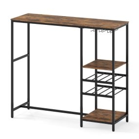 Mesa de Bar Mesa de Comedor de Bar con Estantes de Almacenamiento Estantes para Vino y Portavasos 121 x 41 x 105,5 cm Café
