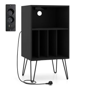 Soporte para tocadiscos con estación de carga y compartimentos para vinilos negro