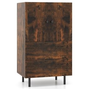Aparador con 2 Cajones y Puerta Armario Unidad de Almacenaje Independiente con Patas de Metal Levantadas 60 x 41,5 x 102 cm Marrón