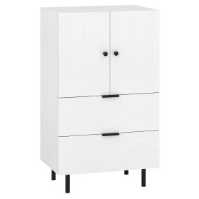 Aparador con 2 Cajones y Puerta Armario Unidad de Almacenaje Independiente con Patas de Metal Levantadas 60 x 41,5 x 102 cm Blanco