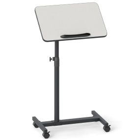Mesa auxiliar en C de altura ajustable con tapa inclinable y bandeja giratoria 360° gris