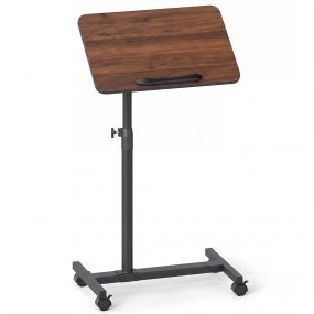 Mesa Auxiliar para Cama de Metal y MDF Altura Ajustable con Ruedas con Freno Resistente para Cuidados y Trabajo 52 x 33 x 69‑112 cm Nuez