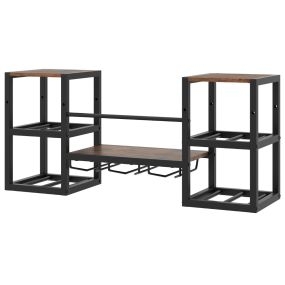 Estante de Pared para Vino con Botelleros Soporte de Copas Estantes Abiertos Estructura de Metal Estilo Industrial 89 x 25 x 40 cm Marrón