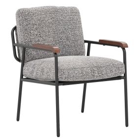 Silla Decorativa Sillón con Cojín de Respaldo Asiento Acolchado Reposabrazos de Madera Maciza de Caucho con Marco de Metal Gris y Negro