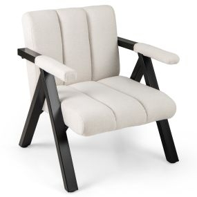 Silla de Ocio de Gran Tamaño Silla Cómoda para Leer con Estructura y Reposabrazos de Metal Sillón Moderno Beige y Negro