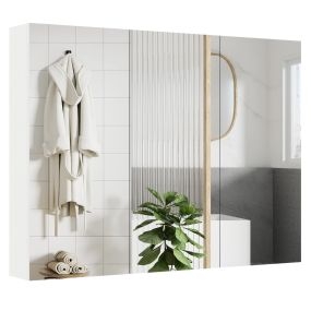 Armario de espejo para baño 87 cm 3 puertas 6 compartimentos acabado imitación madera blanco