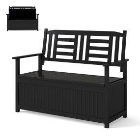 Banco de Almacenamiento para Patio de 185 L Sillón de Madera Maciza para 2 Personas con Respaldo y Reposabrazos Caja Contenedor Negro