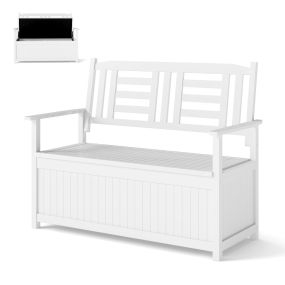 Banco de Almacenamiento para Patio de 185 L Sillón de Madera Maciza para 2 Personas con Respaldo y Reposabrazos Caja Contenedor Blanco