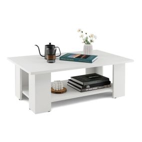Mesa de centro moderna rectangular de madera con estante abierto 90 x 52 x 40 cm blanco