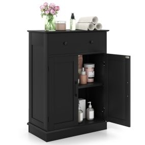 Gabinete de madera negro con cajón grande y estantes ajustables 56 x 30 x 80 cm