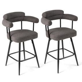 Set de 2 Taburetes Giratorios con Respaldo y Brazos Curvos con Patas de Metal y Reposapiés para Cocina Cafetería 63 x 54 x 100 cm Gris