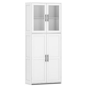 Armario de Almacenamiento de Baño Organizador Utilitario de Madera con Puertas Estantes y Ganchos para Fregonas 168 cm Gabinete Blanco