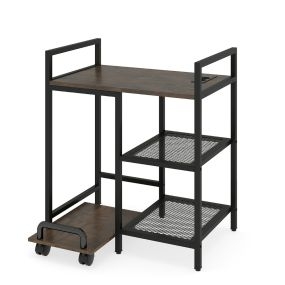 Soporte para Impresora con Estación de Carga Mesa para Impresora de 3 Niveles con Estantes Soporte Móvil con Ruedas Bloqueables Marrón