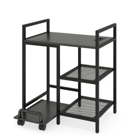 Soporte para Impresora con Estación de Carga Mesa para Impresora de 3 Niveles con Estantes Soporte Móvil con Ruedas Bloqueables Negro