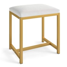 Taburete de Tocador con Cojín Acolchado y Patas de Metal Dorado Carga Máxima 150 kg para Dormitorio Sala o Entrada Blanco