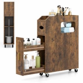 Gabinete estrecho color industrial con ruedas frenables para hueco del inodoro 50 x 16 x 69 cm