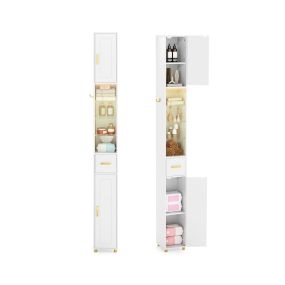 Gabinete de baño alto 181 cm blanco con 2 puertas, estantes ajustables y luces 3 colores