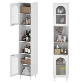 Set de almacenamiento moderno armario alto con puertas de vidrio y 2 librerías asimétricas blancas