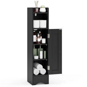 Mueble Baño Estrecho con Puerta y Estantes Ajustables Portarrollo de Papel Higiénico para Salón Entrada 18 x 19,5 x 80 cm Negro