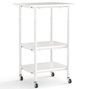 Soporte de impresora de 3 niveles con 2 alturas ajustables y ruedas bloqueables blanco