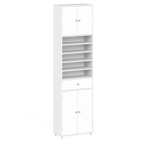 Armario alto blanco de 180 cm con cajón, puertas y estantes ajustables para baño, cocina o lavadero