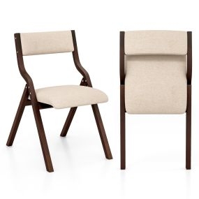 Juego de 2 Sillas Plegable de Madera con Asiento Acolchado Tela de Lino Sin Brazos para Invitados 48 x 60 x 78 cm Café