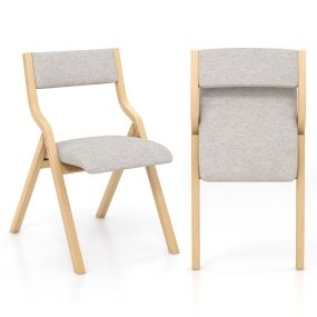 Juego de 2 sillas plegables de madera con asiento acolchado de tela de lino sin brazos natural 48 x 60 x 78 cm